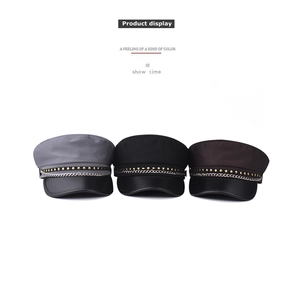 Stylish British style military hats featuring star studs and chain details in three colors