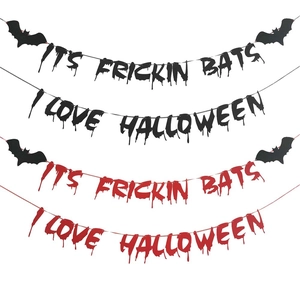 Halloween Banner IT'S FRICKIN BATS I LOVE HALLOWEEN Glitter Paper Bunting Bat Shape Garland For Party Decorations Props