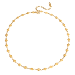 Collier classique en acier inoxydable plaqué or 18 carats avec chaîne à cœurs
