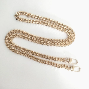 Flat view of light gold metal cuban chain strap with spring lobster clasps for bags