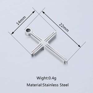 Stainless steel hollow cross pendant with 22mm x 14mm dimensions and 0.4g weight