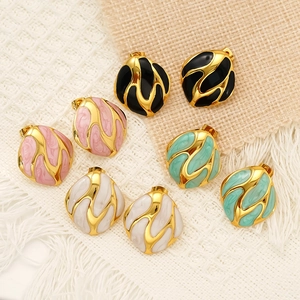 Irregular Geometric Stud Earrings 18K Gold Plated 304 Stainless Steel Enamel Oil Dripping Retro Vintage Style Women