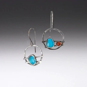 Retro Bohemian Turquoise Earrings For Women Antique Silver Irregular Asymmetric Gypsy Style Ethnic Jewelry With Red Bead