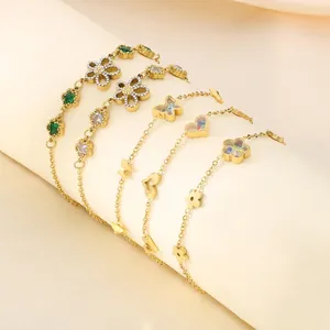 Stainless Steel Bracelet With Hollow Heart Butterfly Flower Charms Zircon Inlaid Minimalist Elegant Jewelry For Women