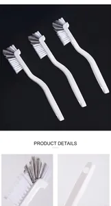 Lot de 3 brosses de cuisine blanches en forme de L avec poils durs pour les recoins