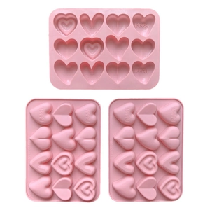 Pink heart-shaped silicone chocolate mold with 12 cavities for DIY baking decorations