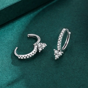 Elegant S925 sterling silver geometric hoop earrings with sparkling zircon stones