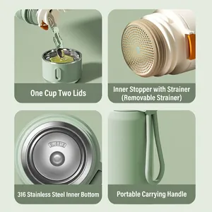 Green 316 stainless steel smart insulated water bottle with filter and handle