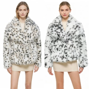 Women Leopard Print Faux Fur Coat Fuzzy Winter Thickened Warm Long Sleeve Lapel Collar Fashion Outerwear Overcoat