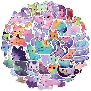 Set of 50 colorful starry sky cat stickers for laptop and guitar DIY waterproof decor
