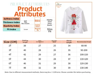 Size chart for boys' long-sleeve cotton T-shirt with measurements in centimeters