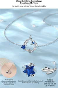 Detail of S925 silver moon and star pendant necklace inlaid with cubic zirconia