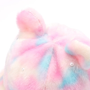 Chapeau bob en peluche tie-dye avec perles et oreilles d'ours bonnet chaud d'hiver