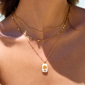 Collier multicouche en acier inoxydable doré 18 carats avec pendentif arbre de vie