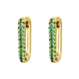 U-shaped gold hoop earrings with pavé-set green zircon gemstones in a luxury style