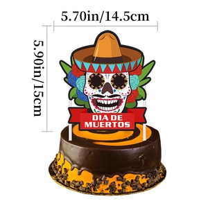 Topper per torta Dia de Muertos con teschio e sombrero per decorazione festa messicana