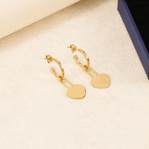 18K gold plated stainless steel geometric earrings with heart pendant for women
