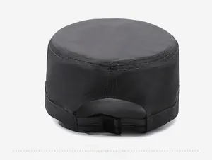 Detail view of the adjustable rear strap and buckle on a dark grey outdoor cadet cap