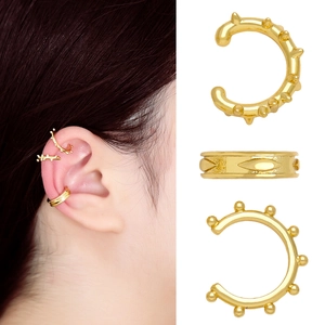 Gold-plated ear cuff set of three featuring textured C-rings and spike details for non-pierced ears