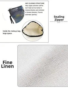 Détail de la trousse à maquillage en lin avec fermeture éclair et intérieur spacieux