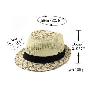 Detailed dimensions of a breathable mesh summer straw hat with a stylish plaid brim