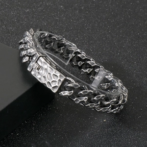 Hammered Texture Cuban Link Chain Bracelet 316L Stainless Steel Vintage Punk Industrial Style Jewelry For Men