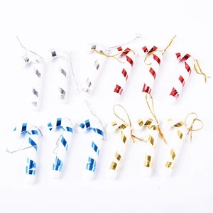 Set of 12 colorful 7cm Christmas candy cane hanging ornaments with gold and silver strings