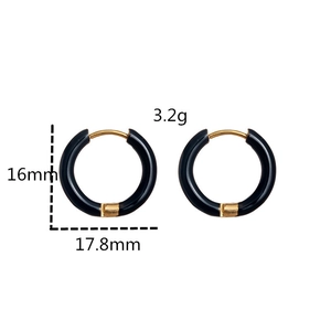 Black and gold drip oil stainless steel hoop earrings with 16mm height and 3.2g weight