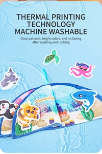 Detalle de libro de tela marino lavable a máquina con impresión térmica de alta calidad