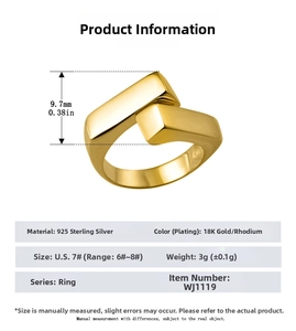 Macro view of geometric 925 sterling silver ring with 18K gold plating and 9.7mm width