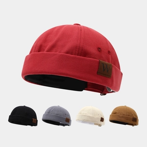 Bonnet Docker Rétro en Coton Sans Bord pour Hommes Femmes Décontracté Streetwear Miki Cap Avec Étiquette en Cuir W Ajustable