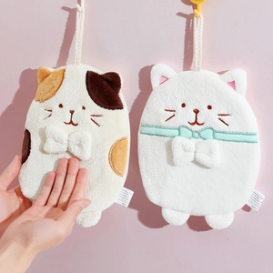 Cute cat hanging hand towels in calico and white patterns made of soft microfiber
