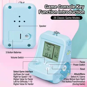 Mini arcade keychain console with 26 classic games and cute astronaut cat design