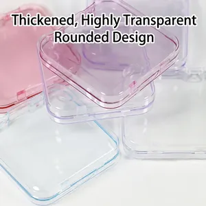 Thickened transparent storage boxes for press-on nails in various pastel colors