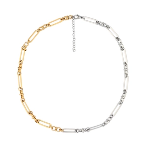 Minimalist two-tone mixed link chain necklace in gold and silver polished stainless steel