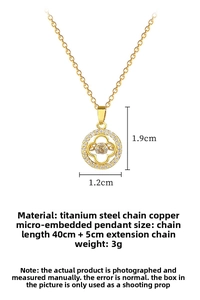 Detail of titanium steel clover necklace showing 1.9x1.2cm size and micro-inlaid zircon