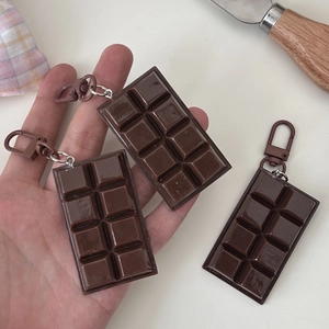 Simulation Chocolate Block Keychain Resin Realistic Food Shape Bag Charm Car Key Ring Creative Novelty Gift