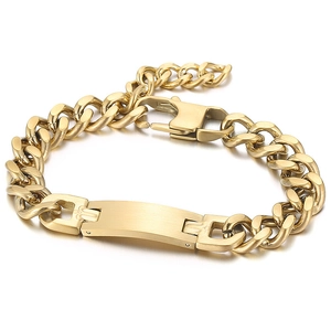 Bracelet cubain pour homme en or avec plaque d'identification rectangulaire polie