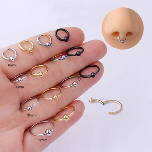 Stainless Steel Seamless Closed Hoop Nose Ring Fashion Piercing Jewelry Multi Functional Ball End Septum Earring