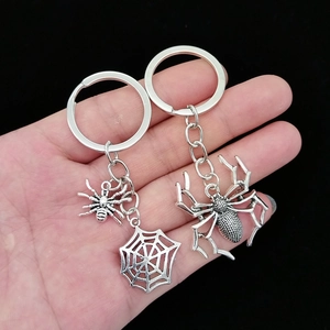 Halloween Gothic Silver Alloy Spider Web Keychain Metal Animal Insect Pendant Punk Skull Keyring For Backpack Decor