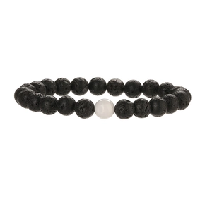 Lava stone and white turquoise beaded elastic bracelet for men and women
