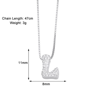Silver letter L necklace with white cubic zirconia, chain length 47cm and 3g weight