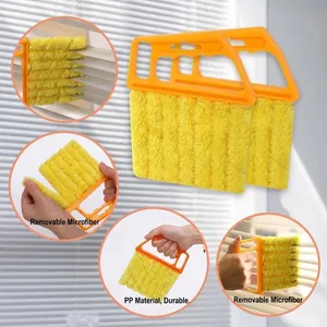 Microfiber blind cleaner tool with orange handle and yellow duster for window shutters