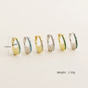 Boucles d'oreilles créoles en argent S925 en forme de U avec zircons colorés et dorés
