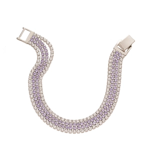 Bracelet luxueux à quatre rangs de zircons argentés avec cristaux violets et fermoir
