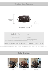 Detailed size chart and specifications for vintage PU leather saddle shoulder bag
