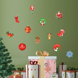 Stickers Muraux Noël PVC Amovibles Père Noël Renne Flocon De Neige Décalcomanies Pour Décoration Murale Fenêtre Maison