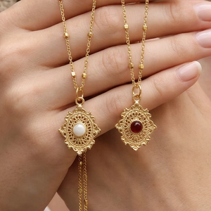 Pendant Necklace 18K Gold Plated Copper Enamel Round Filigree Retro Bohemian Vintage Jewelry For Women