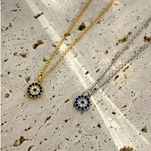 Minimalist S925 sterling silver evil eye pendant necklace in gold and silver finishes
