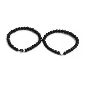 Ensemble de bracelets en perles noires mates 6mm avec lettre A et breloque coeur